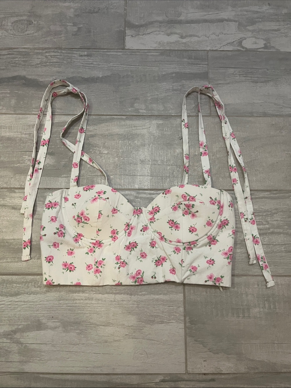 Zara Floral Bustier Crop Top with Pink Rose Print